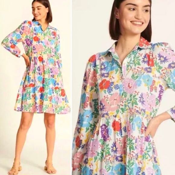 Ro's Garden Romy Dress Size XS Fantasia Floral White Blue Pink Mini - Picture 6 of 14